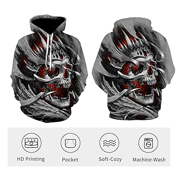 Amazon.com: Lontse Mens Skull Printed Hoodie Novelty 3D